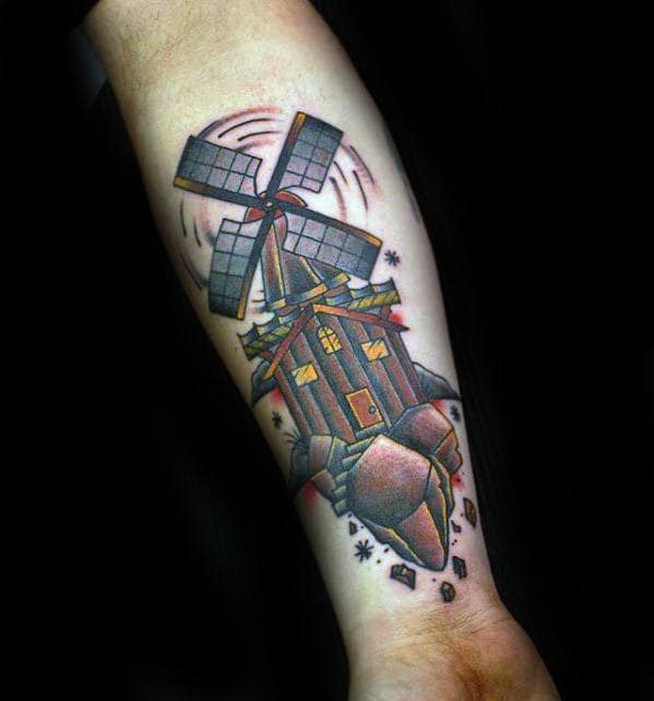 Gentleman With Inner Forearm Old School Windmill Tattoos