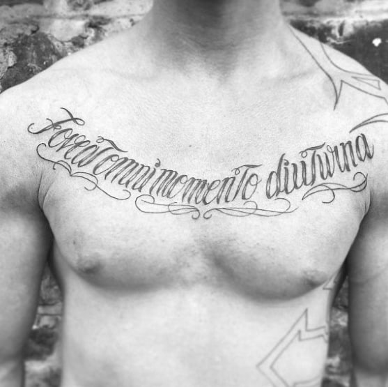 Gentleman With Latin Tattoo Upper Chest