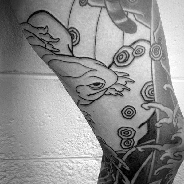 Gentleman With Leg Sleeve Chinese Toad Tattoo