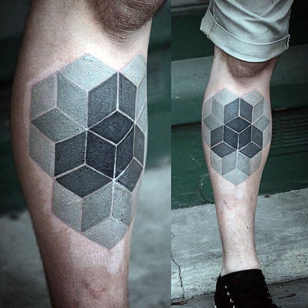 Gentleman With Leg Tattoo Of Cube Optical Illusion