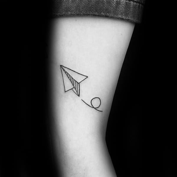 Gentleman With Lower Leg Paper Airplane Flying Tattoo