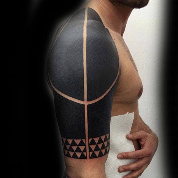 Gentleman With Modern Blackwork Tribal Tattoo For Arm