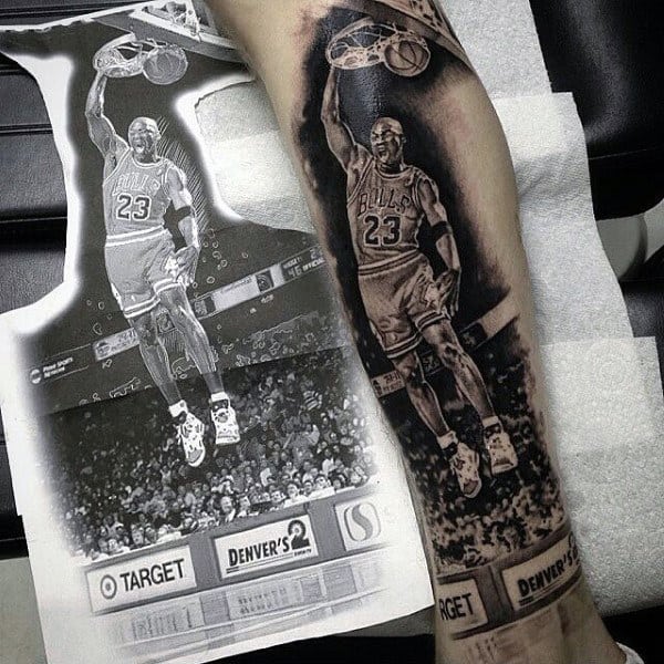 Gentleman With Modern Micheal Jordan Realistic Basketball Tattoo