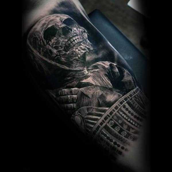 Gentleman With Mummy 3d Realistic Inner Arm Bicep Tattoo