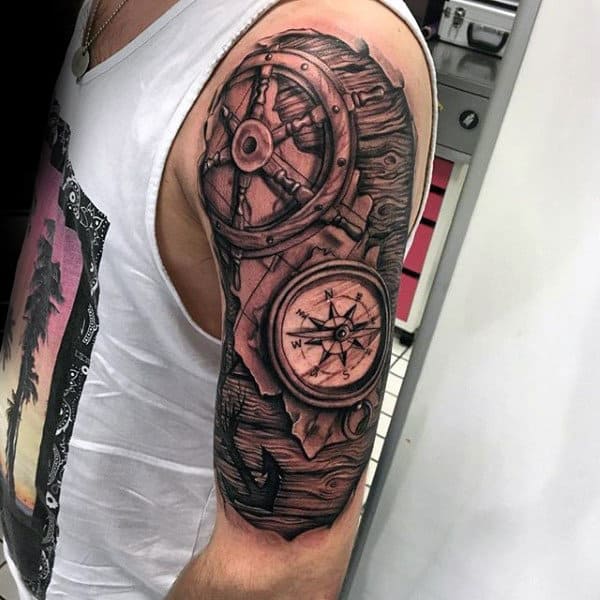 Gentleman With Nautical Themed Half Sleeve Tattoo Design