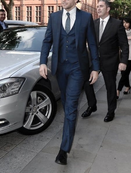 Gentleman With Navy Blue Three Piece Suit Black Shoes Style