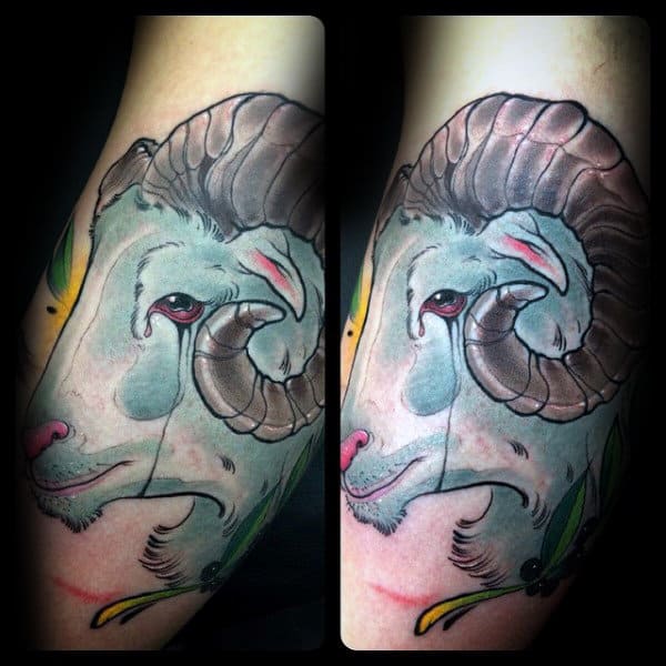 Gentleman With Neo Traditional Ram Arm Tattoo