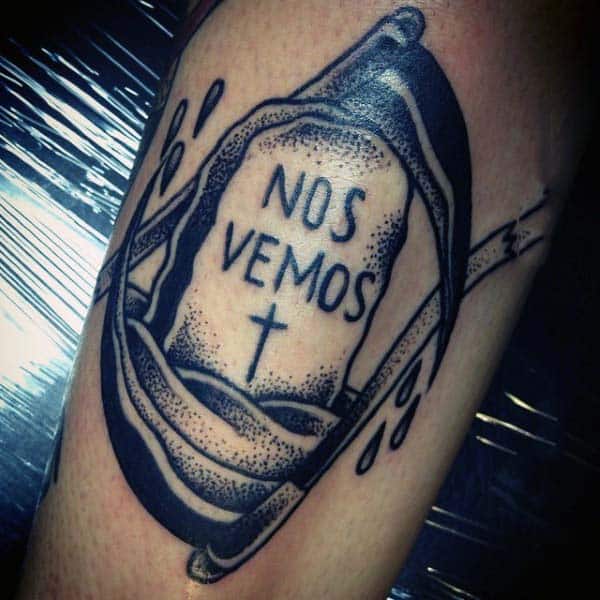 Gentleman With Nos Vermos Cross Tombstone Tattoo