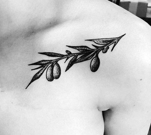 Gentleman With Olive Branch Collarbone Tattoo Design