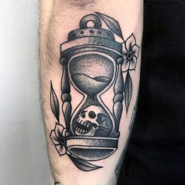 Gentleman With Outer Forearm Shaded Traditional Hourglass Tattoo