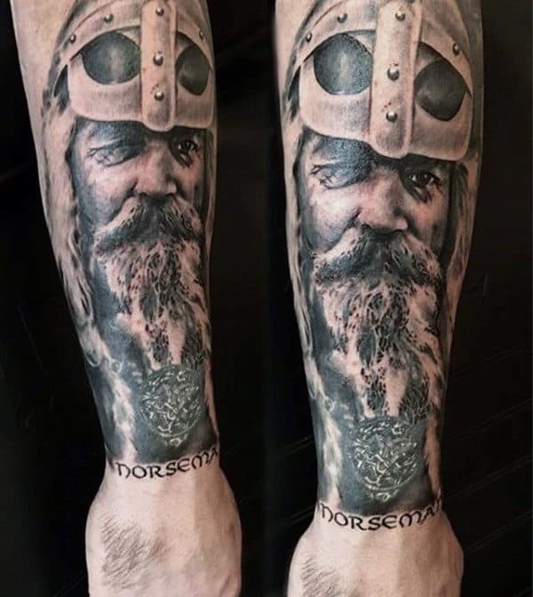 Gentleman With Outer Forearm Tattoo Design Of Odin