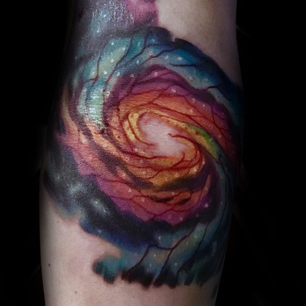 Gentleman With Outer Space Watercolor Ditch Tattoo