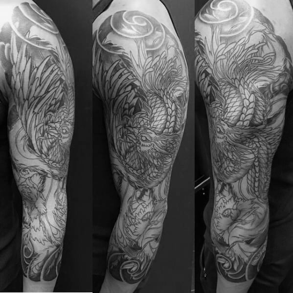 Gentleman With Phoenix Japanese Half Sleeve With Shaded Design