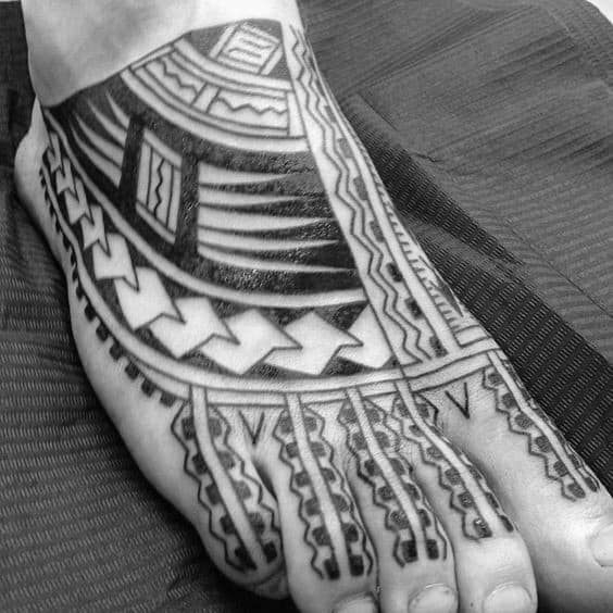 Gentleman With Polynesian Foot Tribal Tattoo