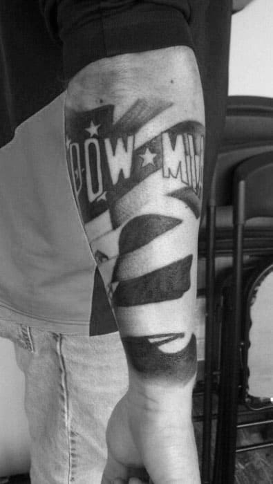 Gentleman With Pow Mia Tattoo On Inner Forearm