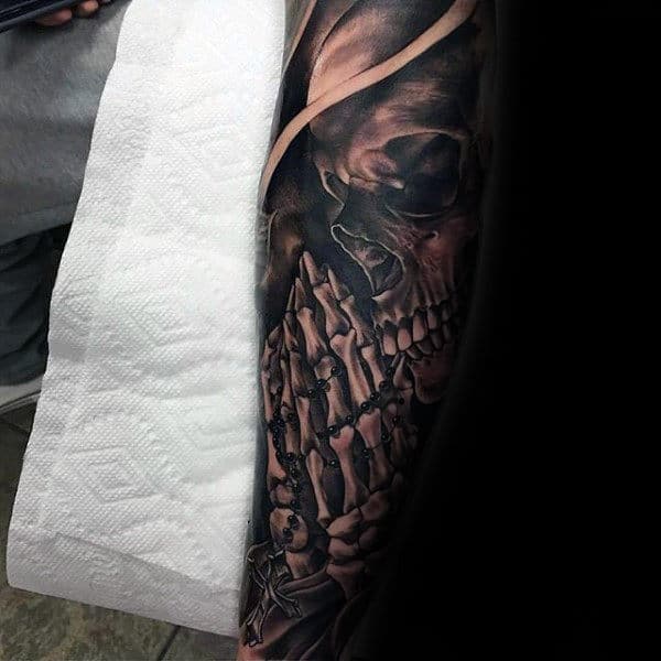 Gentleman With Praying Inner Forearm Tattoo
