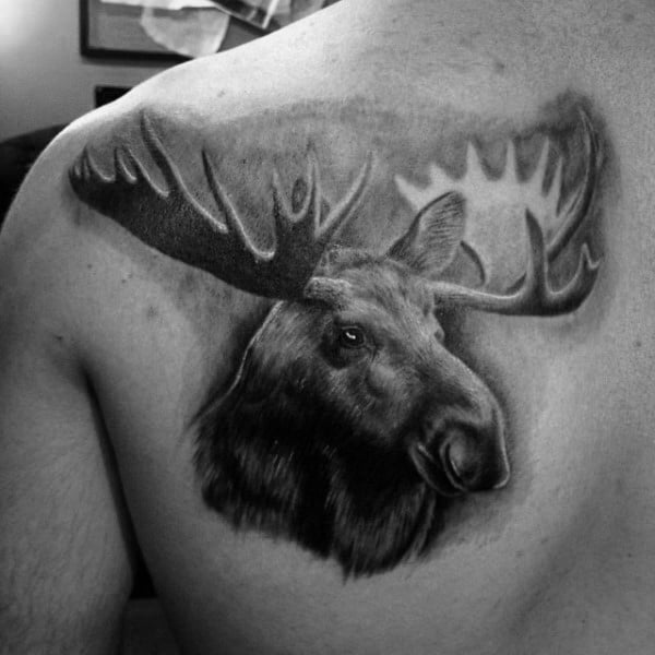 Gentleman With Realistic Moose Back Tattoo