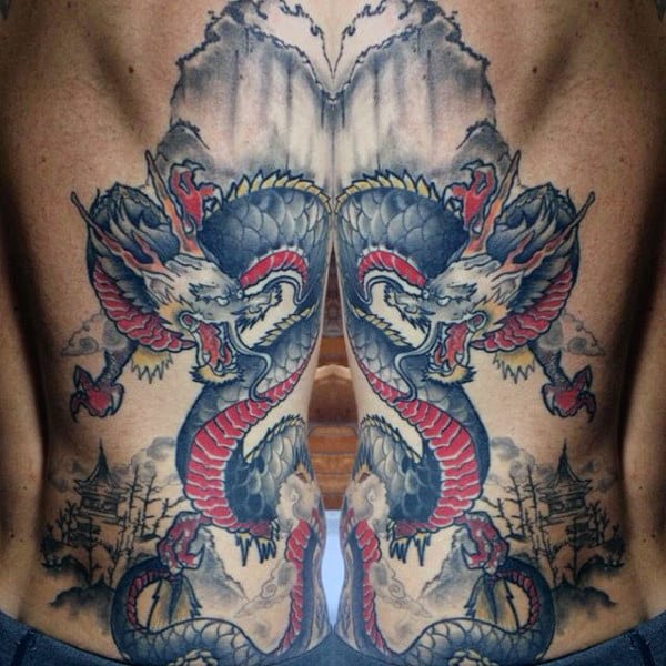 Gentleman With Rib Cage Side Chinese Dragon Tattoo Design