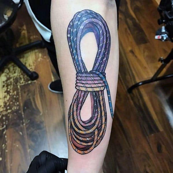 Gentleman With Rope Forearm Rock Climbing Tattoo