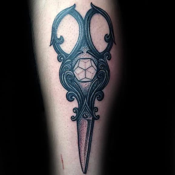 Gentleman With Scissor Geometrical Shape Tattoo