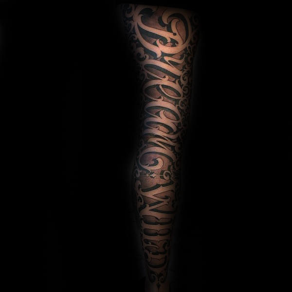 Gentleman With Script Full Leg Sleeve Tattoo