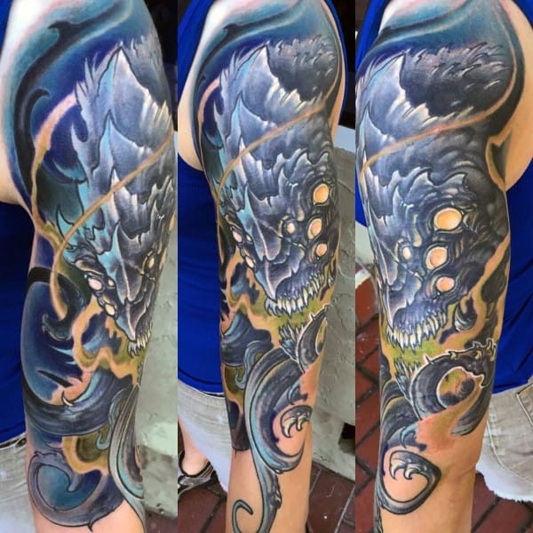 Gentleman With Sea Monster Kraken Half Sleeve Tattoo Ideas