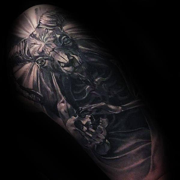 Gentleman With Shaded Baphomet Tattoo Design On Arm
