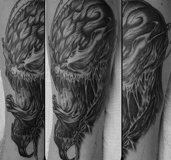 Gentleman With Shaded Black And Grey Ink Carnage Tattoo