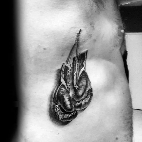 Gentleman With Shaded Boxing Gloves Rib Cage Side Tattoo