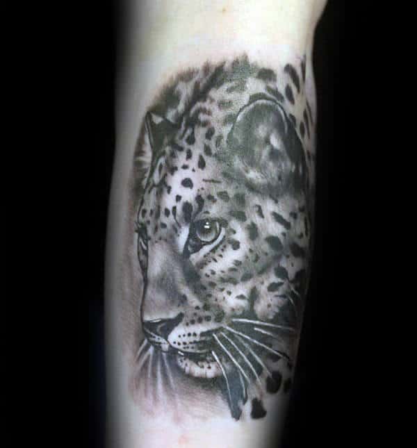 Gentleman With Shaded Leopard Forearm Tattoo