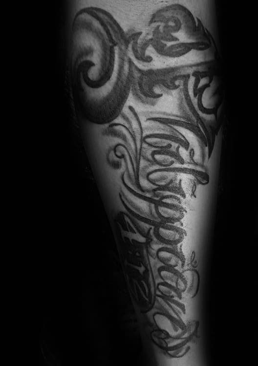 Gentleman With Shaded Lettering Philippians 4 13 Inner Forearm Tattoo