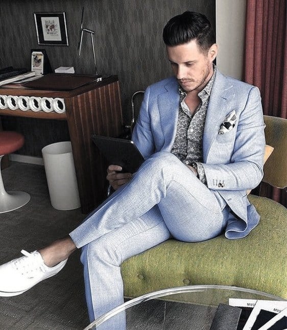 Gentleman With Sharp How To Wear A Light Blue Suit Without A Tie Outfits