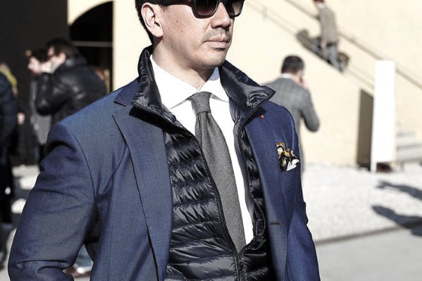 Gentleman With Sharp Winter Outfits Style Grey Tie With Blue Blazer