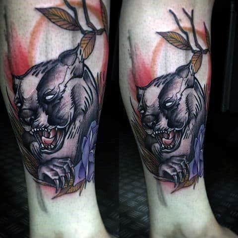 Gentleman With Sketched Honey Badger Lower Leg Tattoo Design