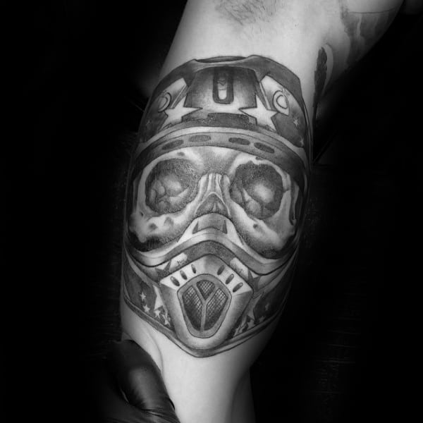 Gentleman With Skull Motocross Helmet Mx Tattoo On Arm