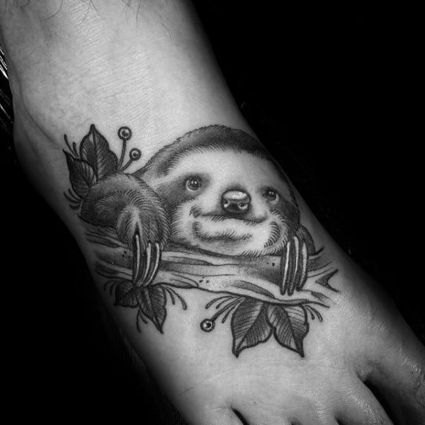 Gentleman With Sloth Tree Foot Tattoo