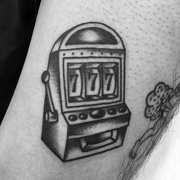 Gentleman With Small Traditional Black Ink Arm Slot Machine Tattoo