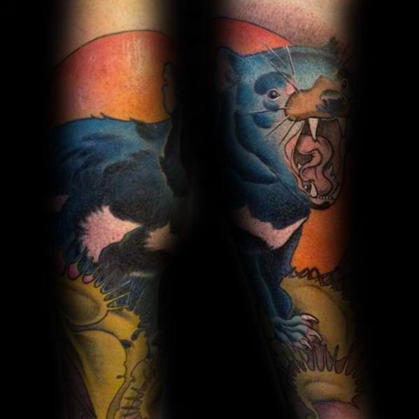 Gentleman With Tasmanian Devil Tattoo Forearm Sleeve