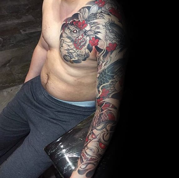 Gentleman With Tattoo Of Hannya Mask Japanese Design Ideas