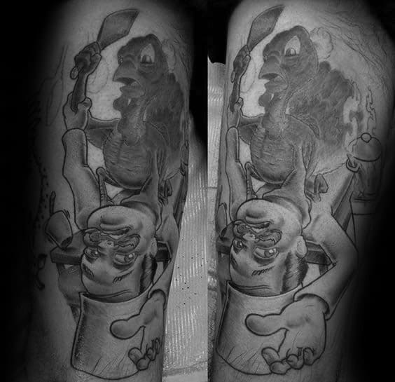Gentleman With Tattoo Of Turkey Attacking Chef