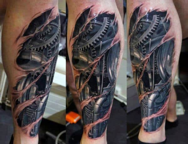 Gentleman With Terminator Robotic Sleeve Leg Tattoo