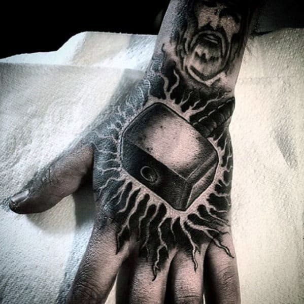 Gentleman With Thor Hammer Badass Hand Tattoo
