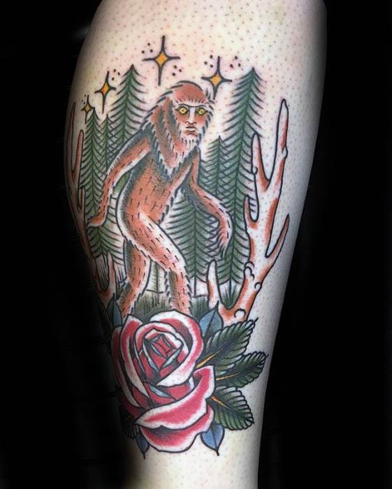 Gentleman With Traditional Bigfoot Tattoo On Leg