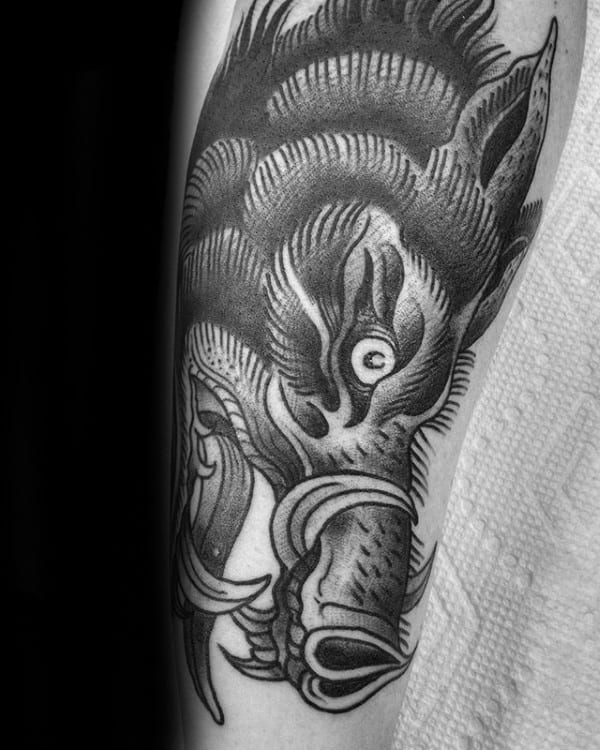 Gentleman With Traditional Boar Forearm Tattoo