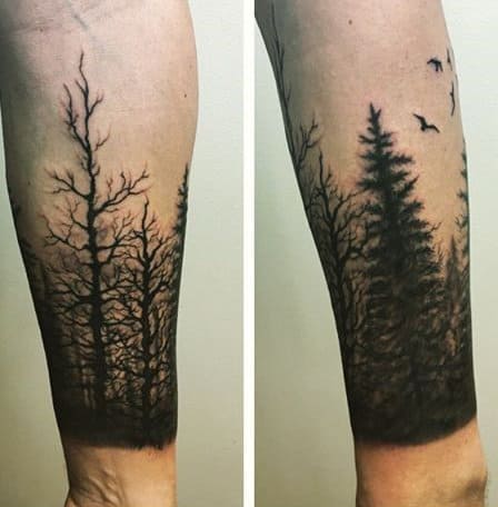 Gentleman With Tree Sleeve Tattoo On Forearm