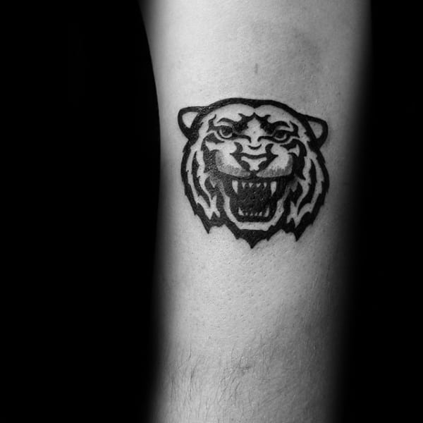 Gentleman With Tribal Tiger Head Small Tattoo