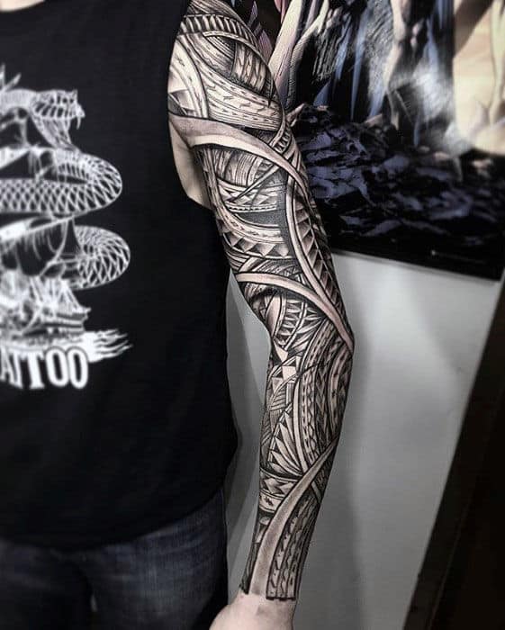 Gentleman With Tribal Traditional Polynesian Sleeve Tattoos