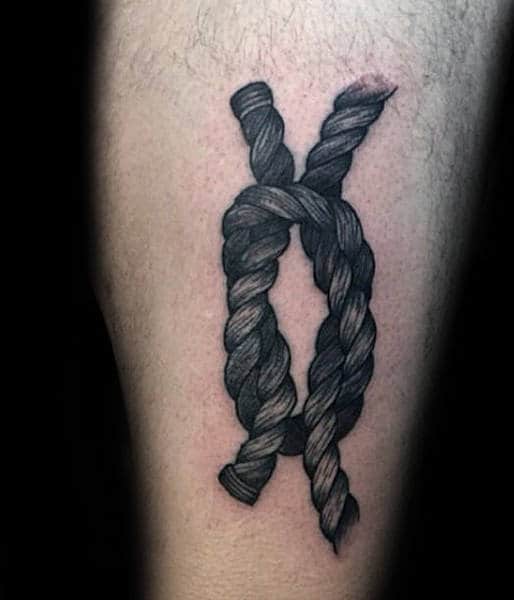 Gentleman With Two Ropes Knot Leg Tattoo