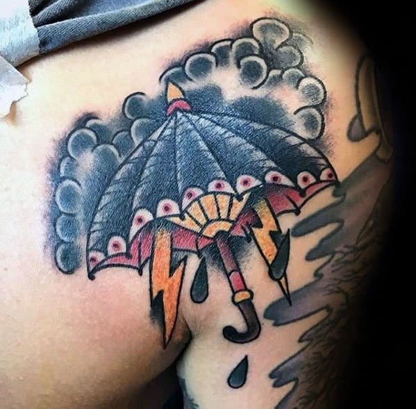 Gentleman With Umbrella Tattoo On Shoulder