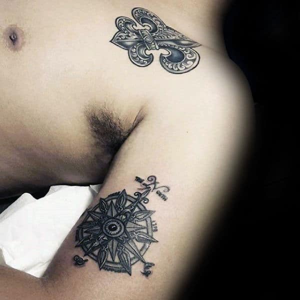 Gentleman With Upper Chest Fleur De Lis Tattoos